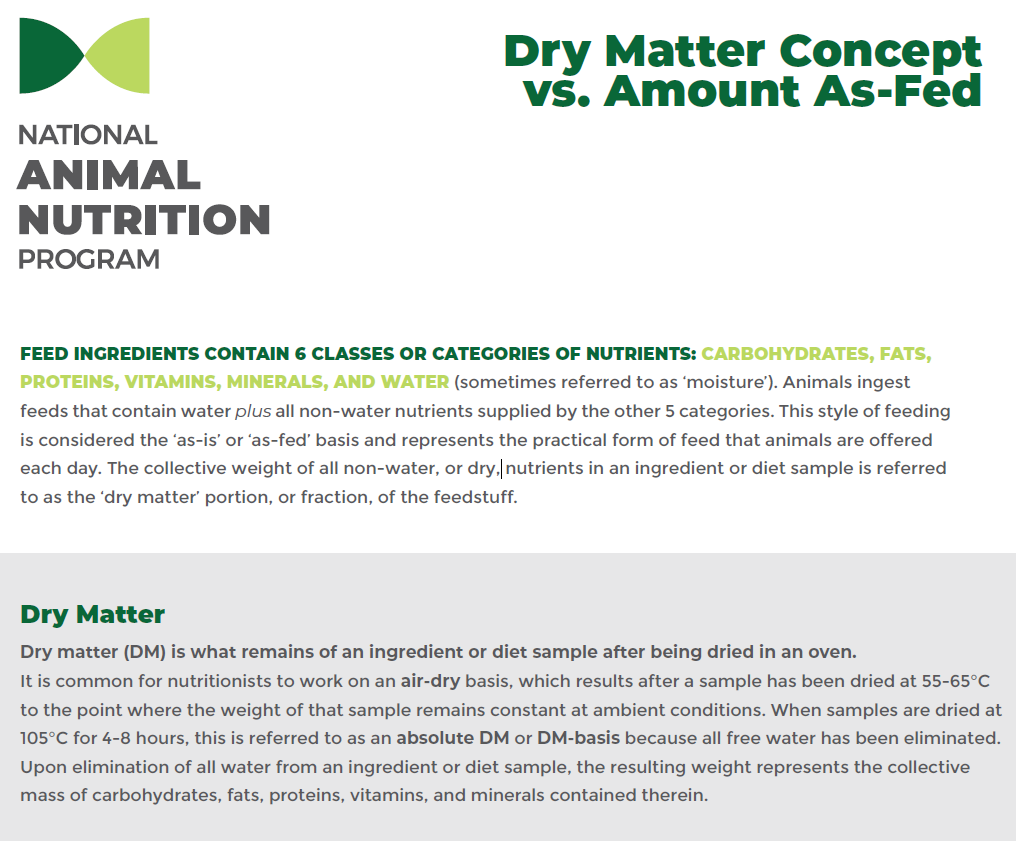 Dry Matter vs As-Fed Concept